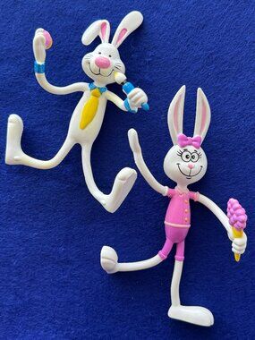 Vintage BENDABLE BUNNY Rabbit Figures Posable Rubber Arms Legs 1980s Fidget Toys